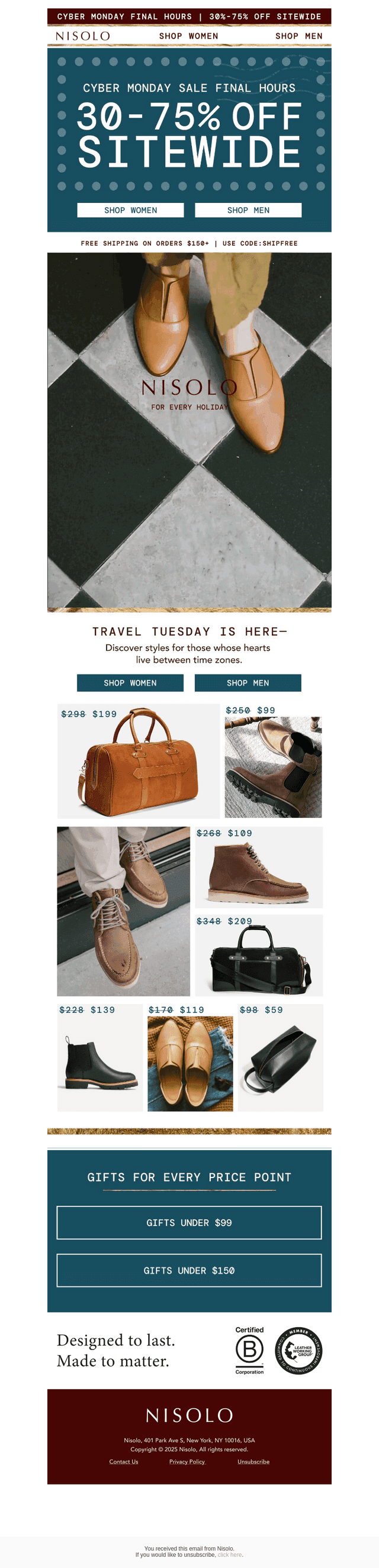 Nisolo email from Tue, Dec 2, 2025