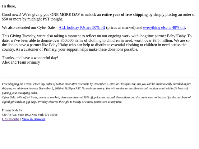 Primary email from Tue, Dec 2, 2025