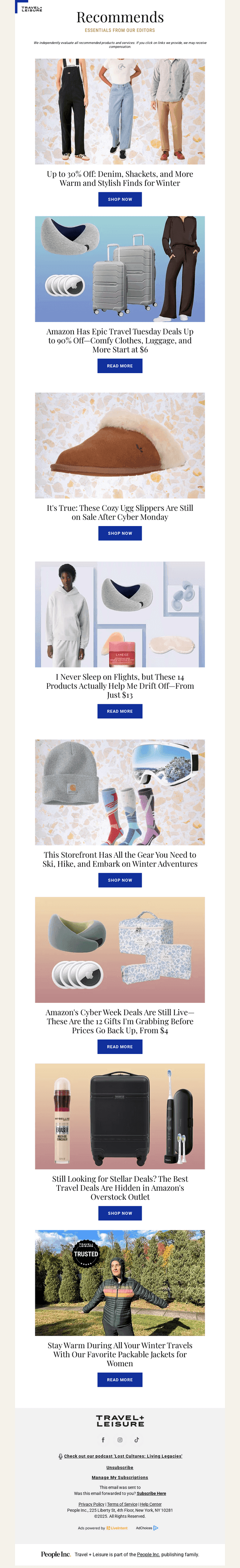 Travel + Leisure email from Tue, Dec 2, 2025