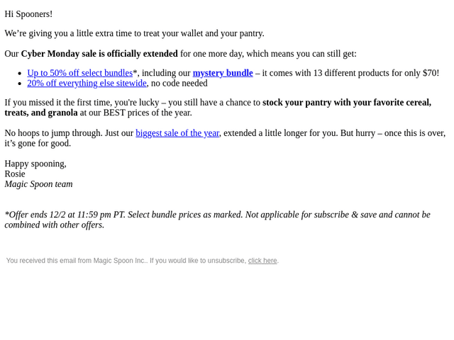Magic Spoon email from Tue, Dec 2, 2025