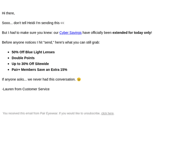 Pair Eyewear email from Tue, Dec 2, 2025