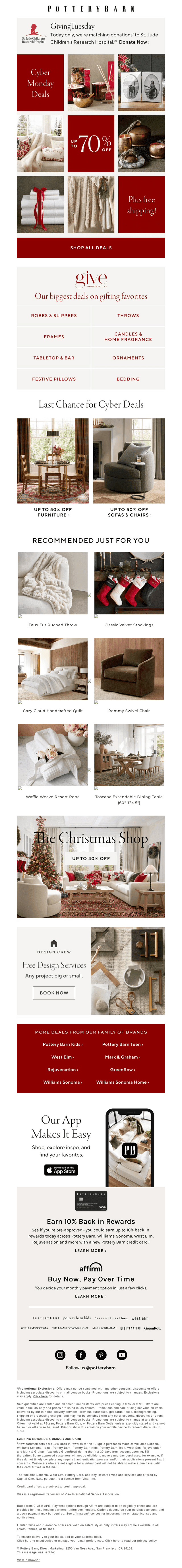 Pottery Barn email from Tue, Dec 2, 2025