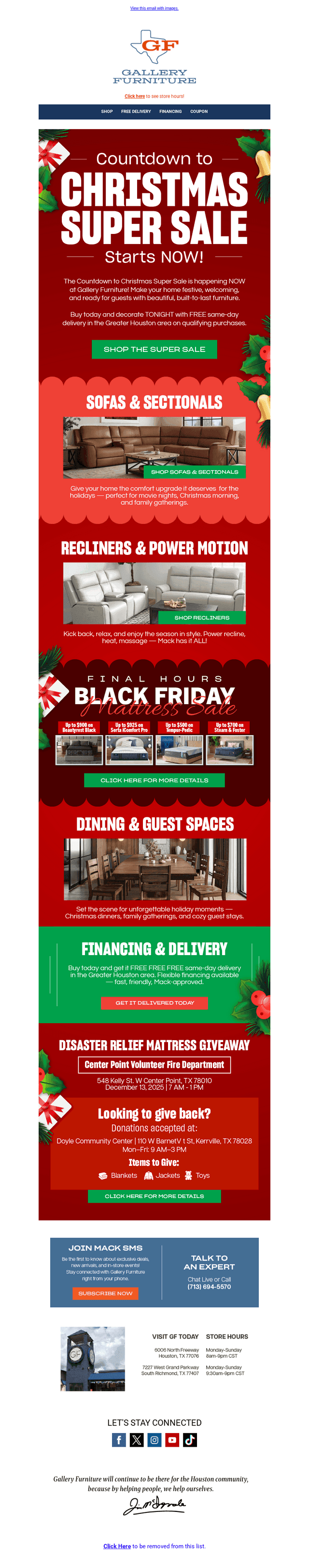 Gallery Furniture email from Tue, Dec 2, 2025