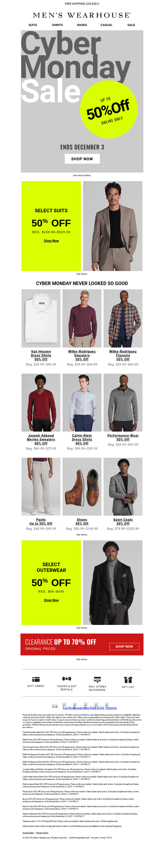 Men's Wearhouse email from Wed, Dec 3, 2025