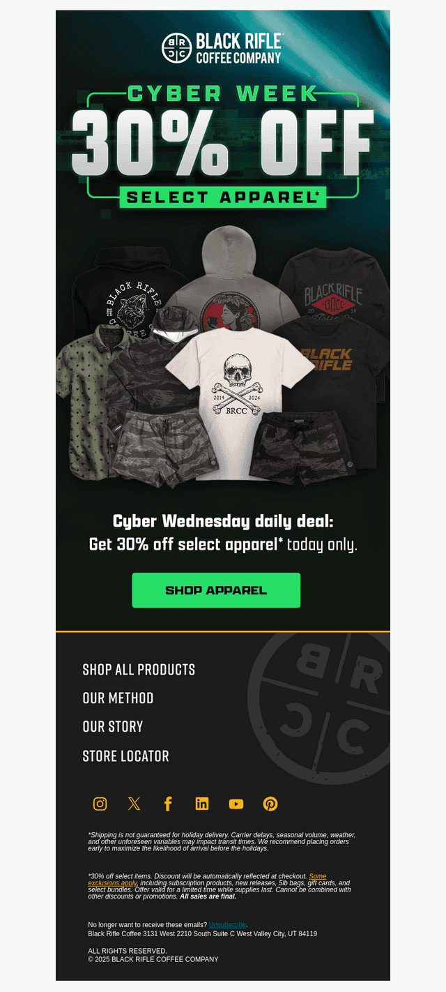 30% Off Apparel Ending SOON!