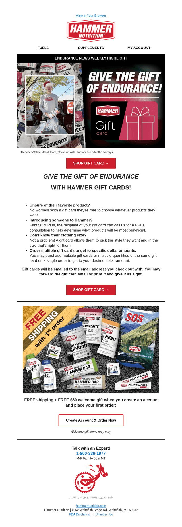 Hammer Nutrition email from Thu, Dec 4, 2025
