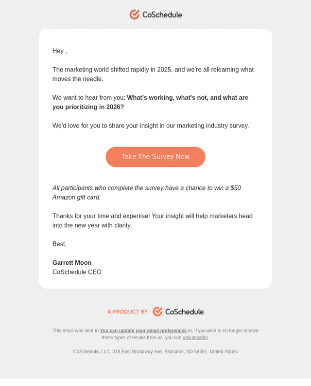 CoSchedule email from Thu, Dec 4, 2025
