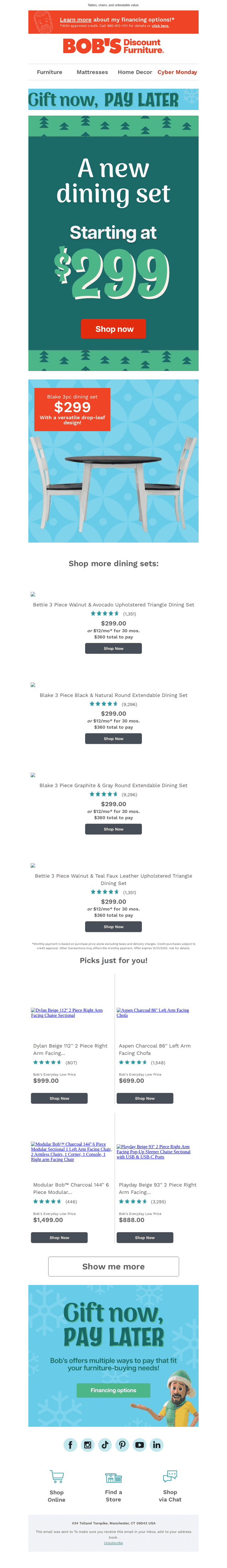 Dining sets from $299! 🍽️
