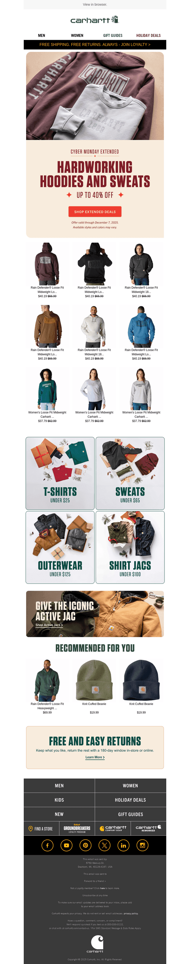 Carhartt email from Fri, Dec 5, 2025