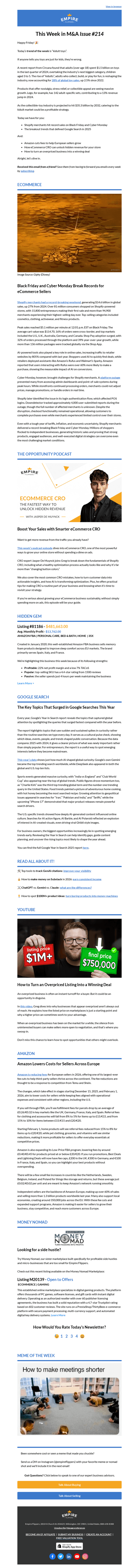 Empire Flippers email from Fri, Dec 5, 2025
