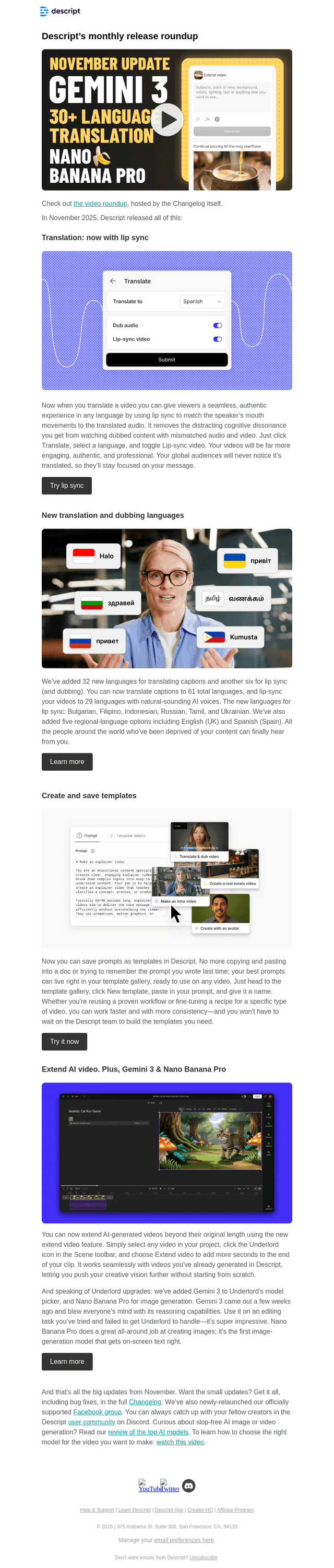Descript email from Fri, Dec 5, 2025