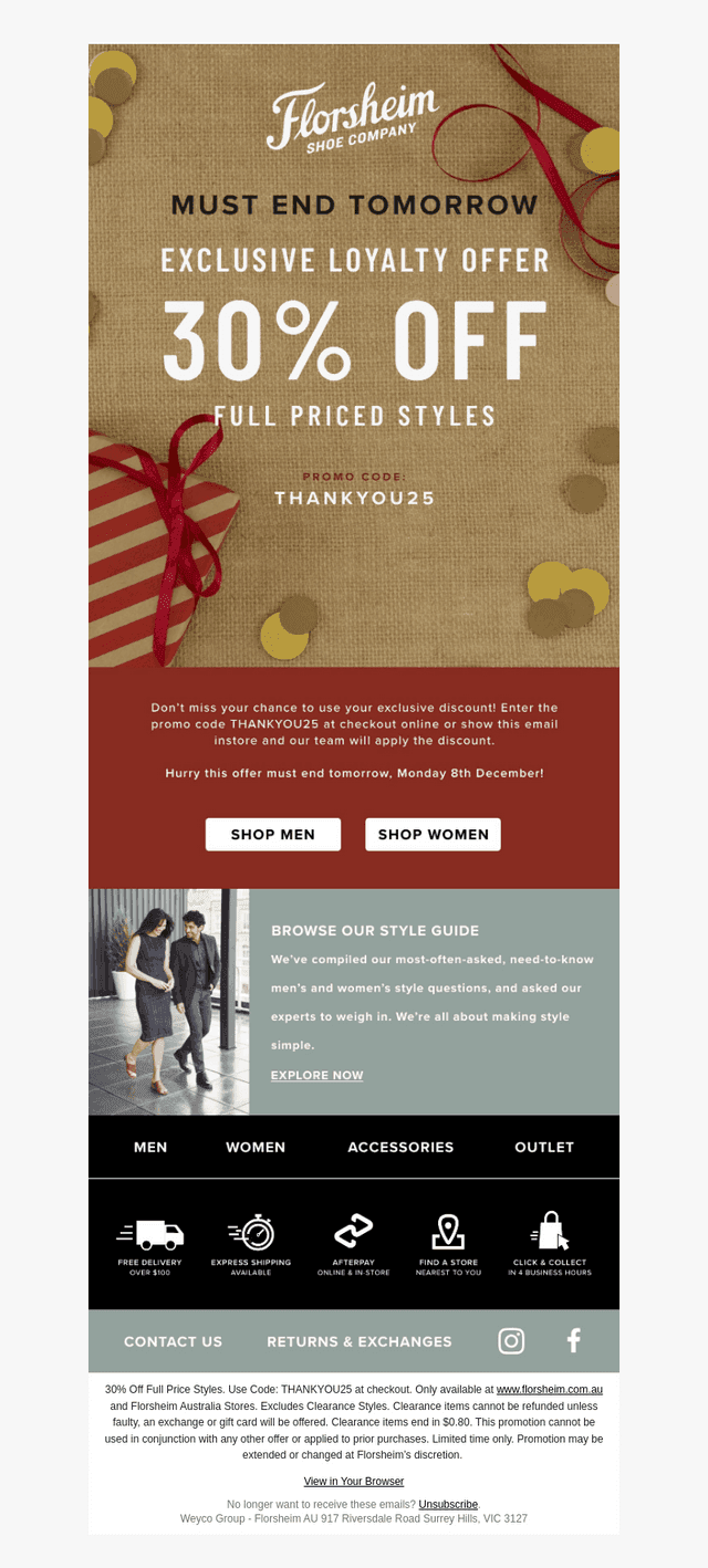 Florsheim Australia email from Sat, Dec 6, 2025