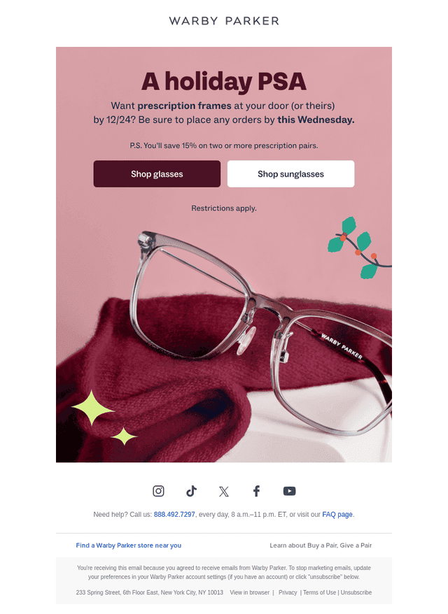 Warby Parker email from Sun, Dec 7, 2025