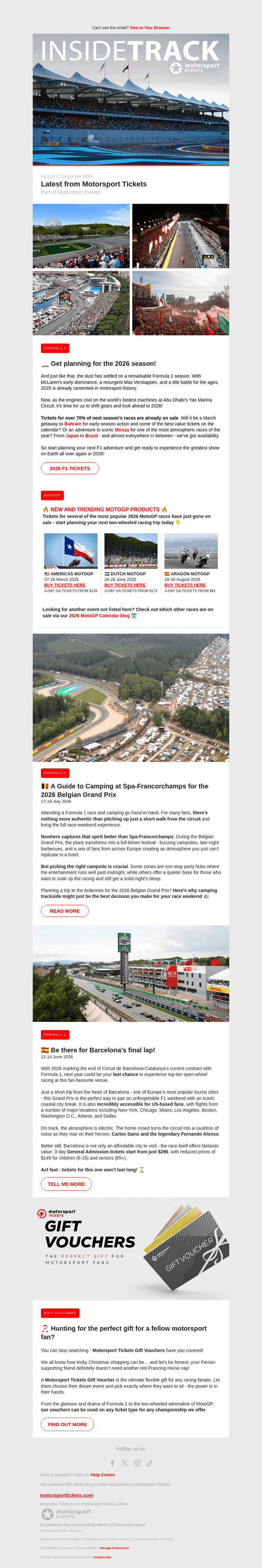 Motorsport Tickets email from Mon, Dec 8, 2025