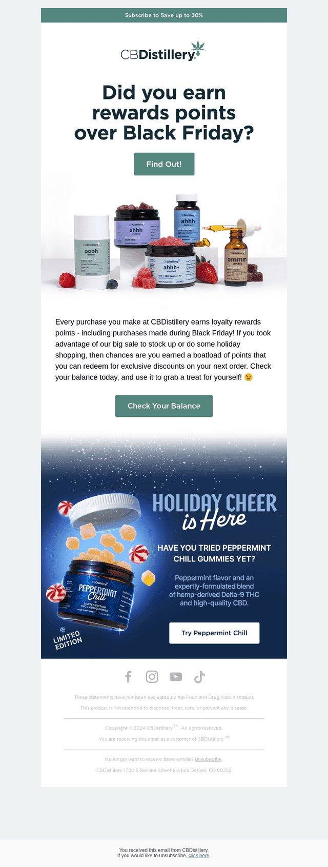 The CBDistillery email from Mon, Dec 8, 2025