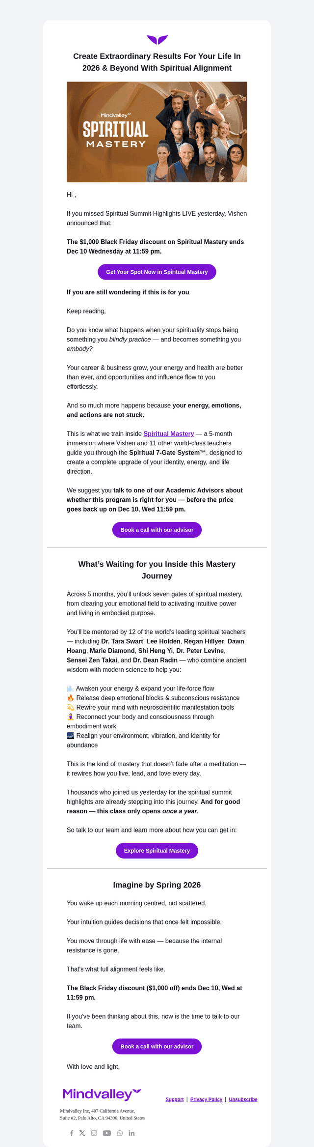 Mindvalley email from Mon, Dec 8, 2025