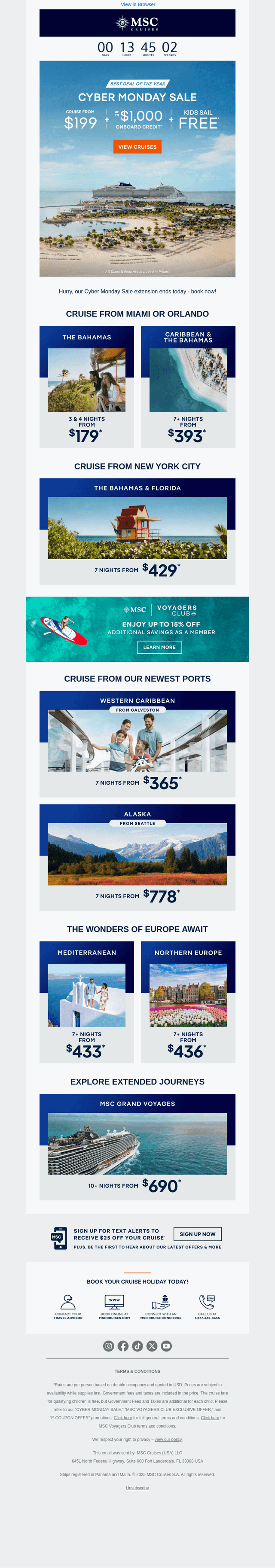 MSC Cruises email from Mon, Dec 8, 2025
