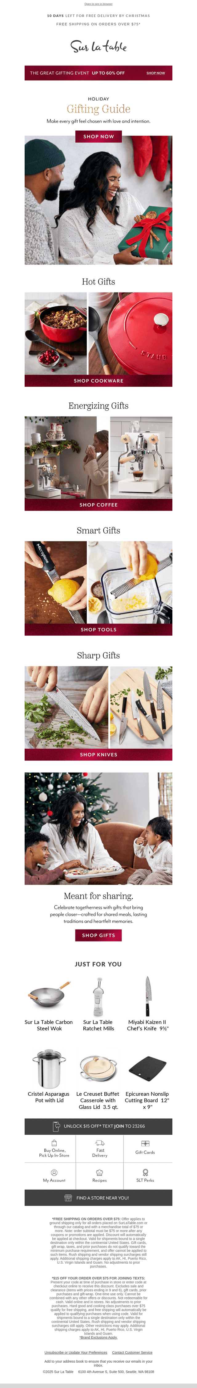 Sur La Table email from Mon, Dec 8, 2025