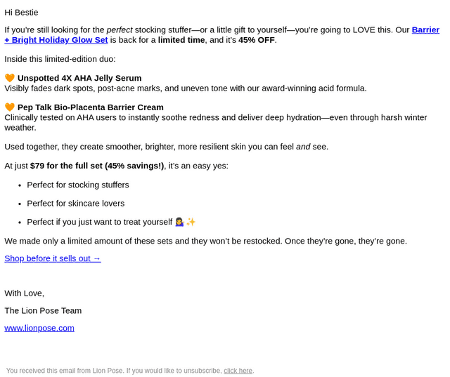 Lion Pose email from Tue, Dec 9, 2025