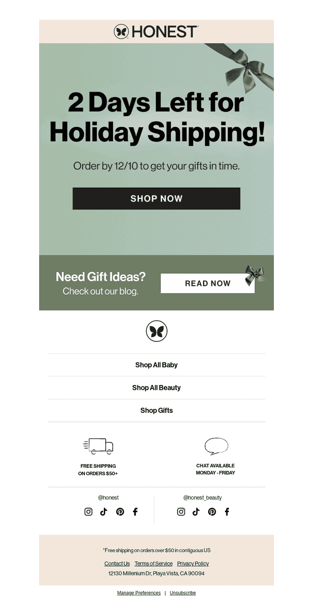 Honest Company email from Tue, Dec 9, 2025