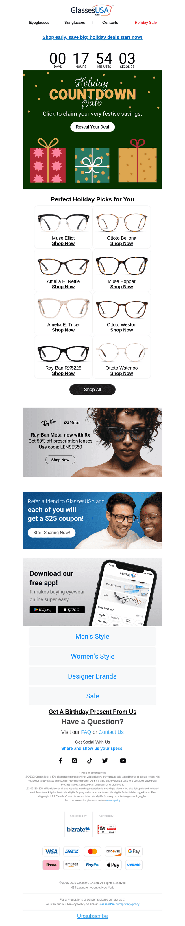 Glasses USA email from Wed, Dec 10, 2025