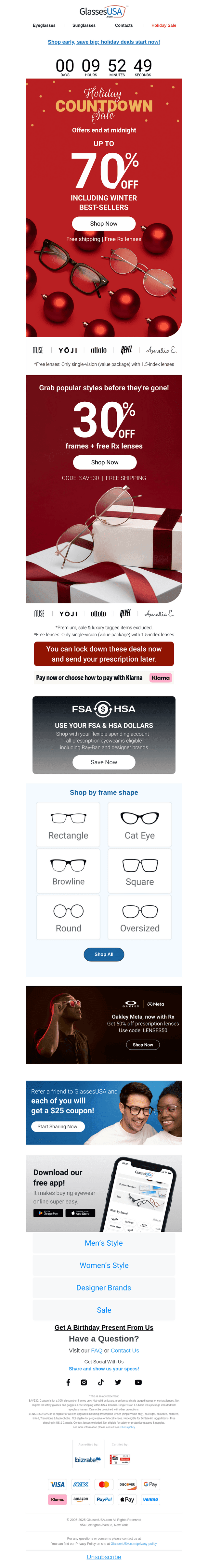 Glasses USA email from Wed, Dec 10, 2025