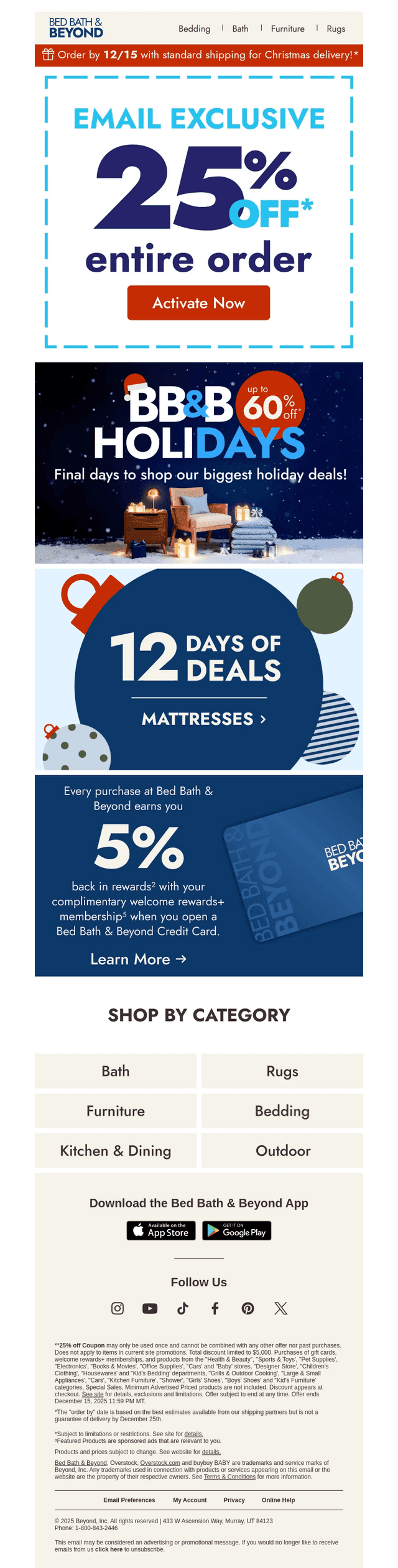 Take 25% off your order during BB&B HoliDAYS
