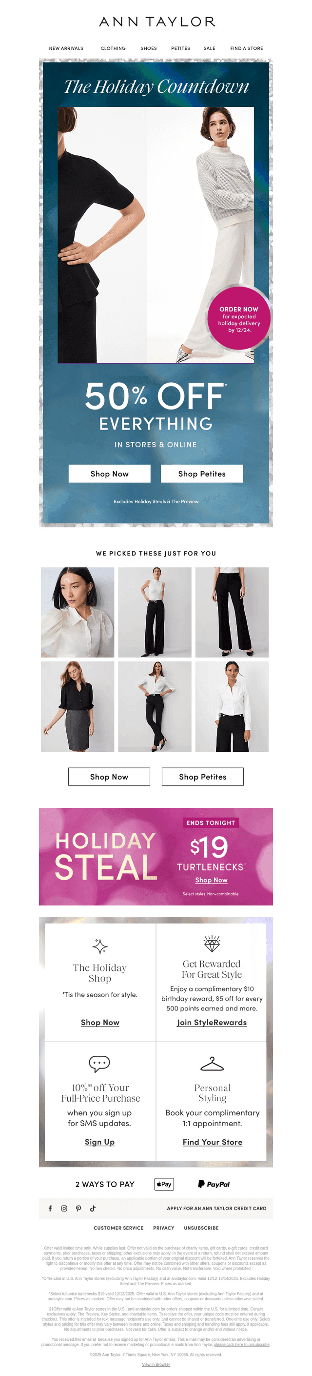 Sweaters, Coats, Pants — ALL 50% Off*
