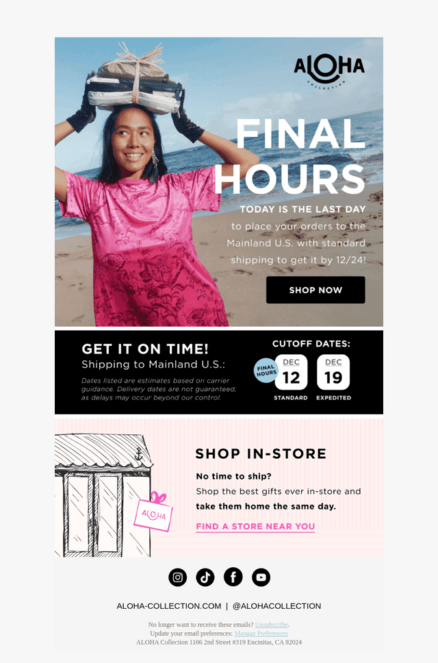 ALOHA Collection email from Sat, Dec 13, 2025