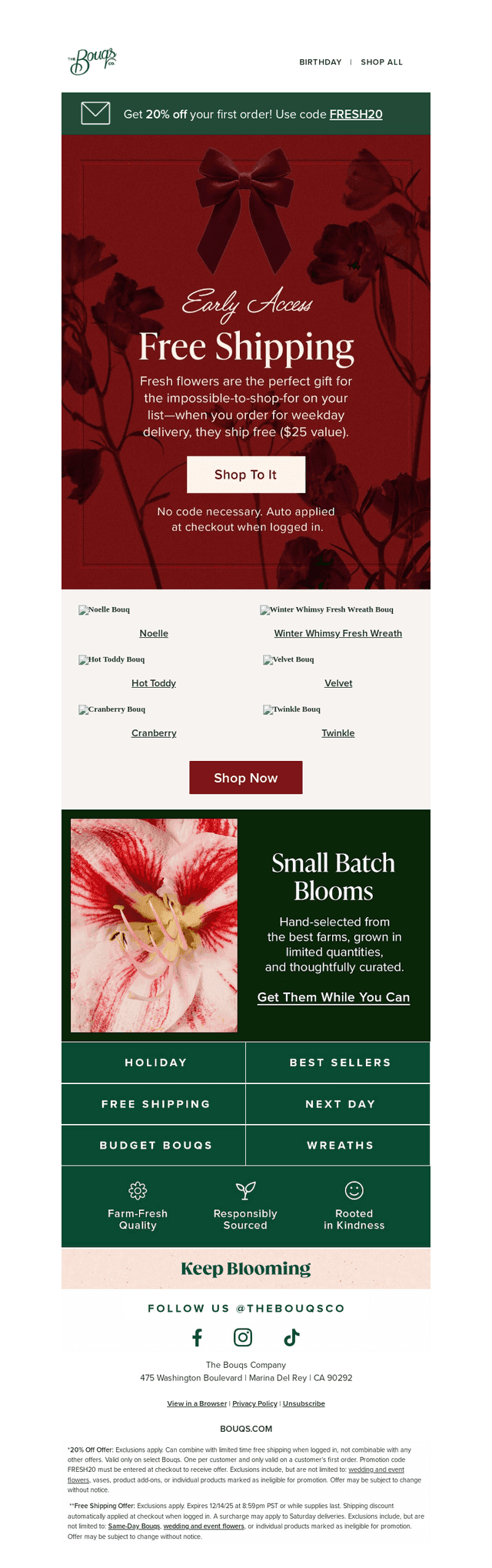 The Bouqs Co. email from Sat, Dec 13, 2025