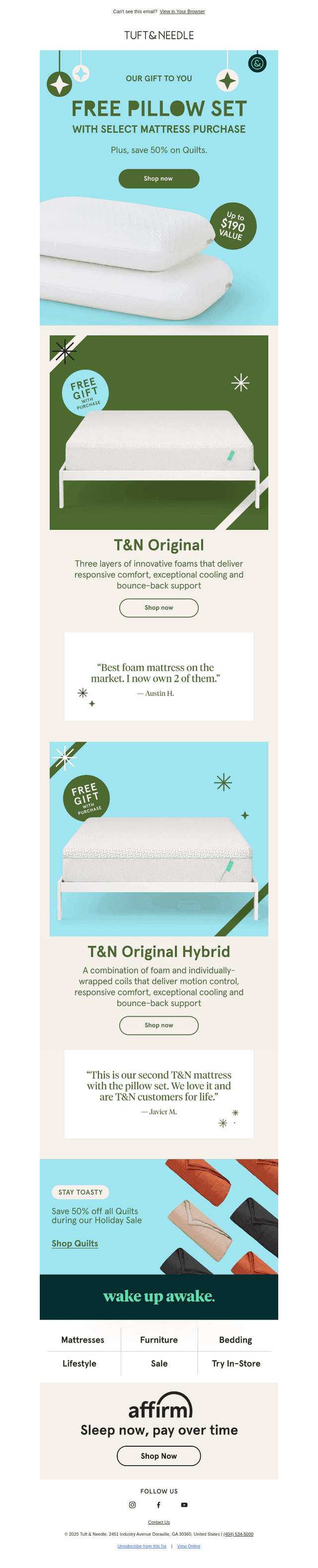 FREE pillow set with select mattresses