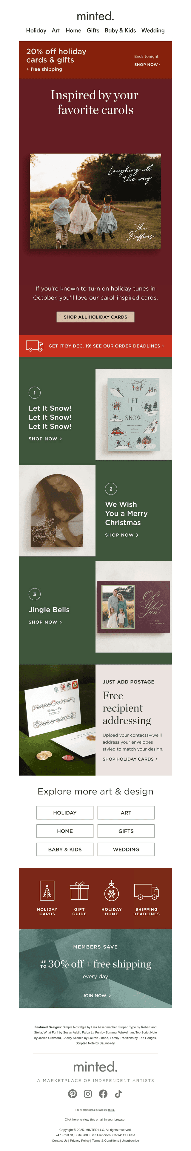 Holiday cards inspired by carols