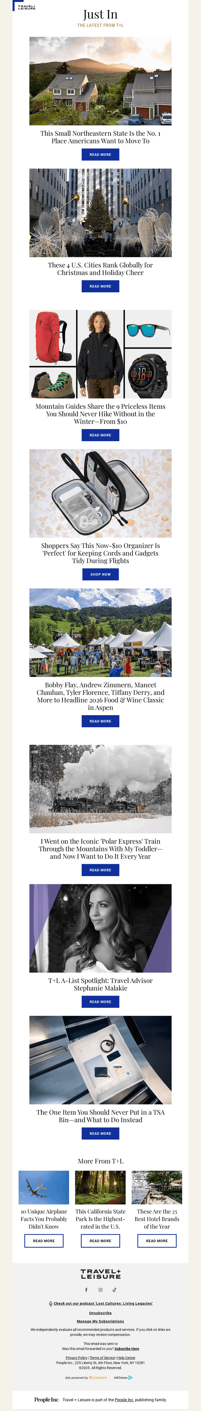 Travel + Leisure email from Sun, Dec 14, 2025