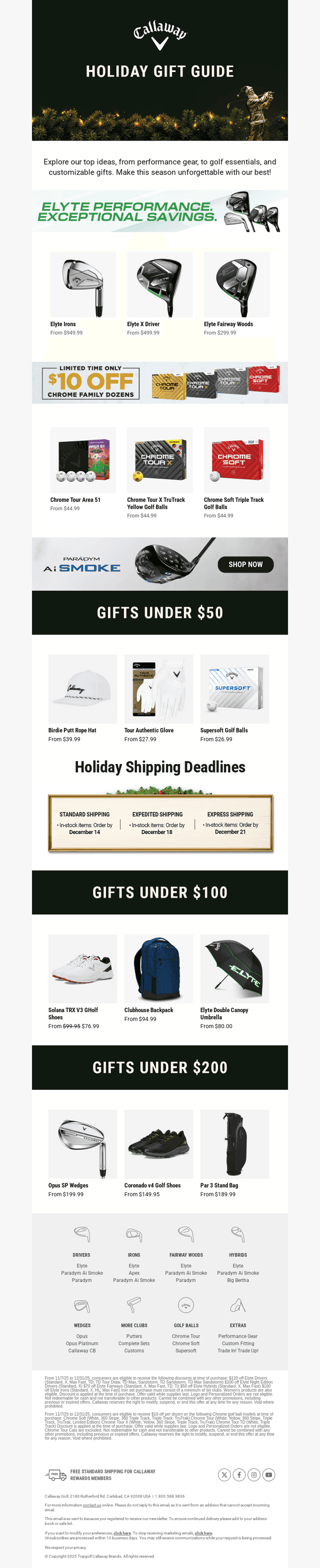 Callaway Golf email from Sun, Dec 14, 2025