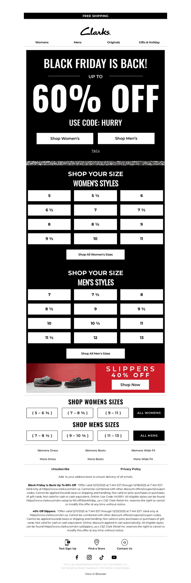 Clarks Shoes email from Sun, Dec 14, 2025