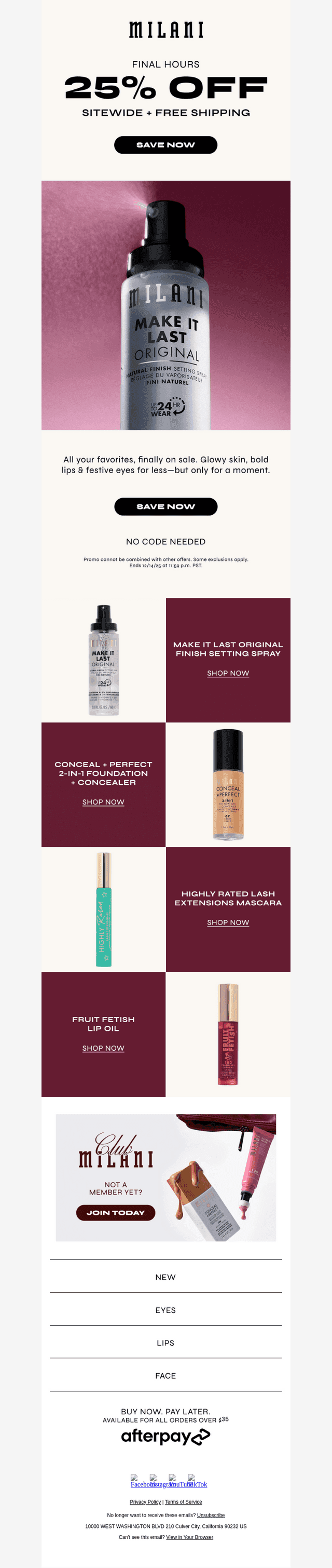 25% off + free shipping ends tonight