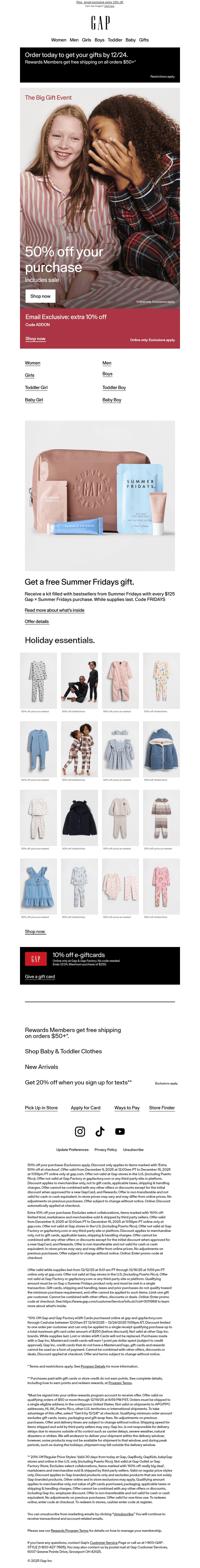 50% off giftable styles that will arrive by 12/24