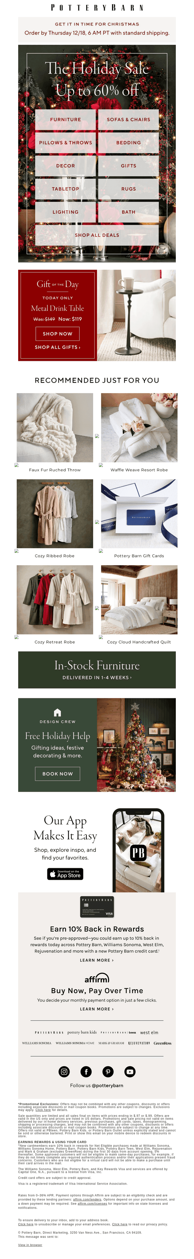 Pottery Barn email from Mon, Dec 15, 2025