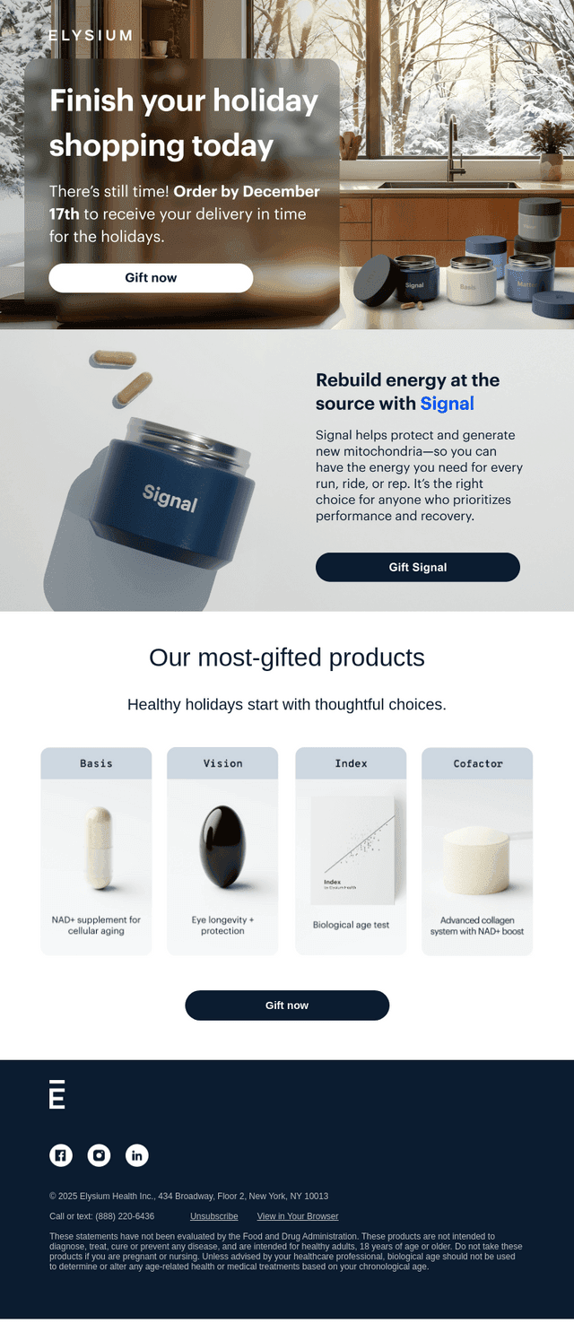 Elysium Health email from Mon, Dec 15, 2025