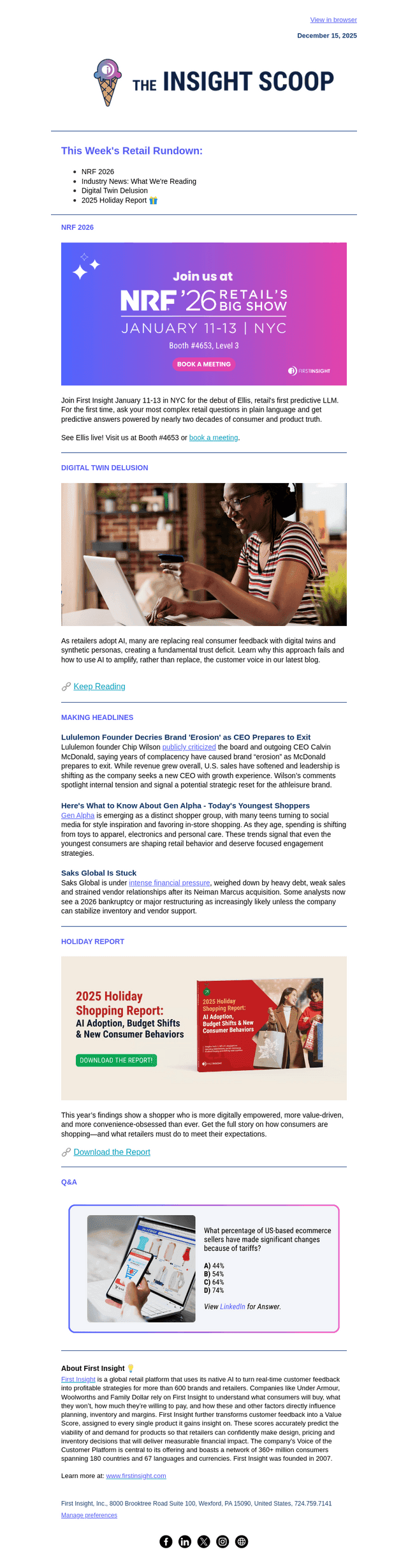 First Insight email from Mon, Dec 15, 2025