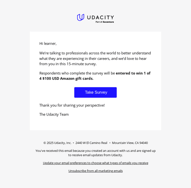 Udacity email from Tue, Dec 16, 2025