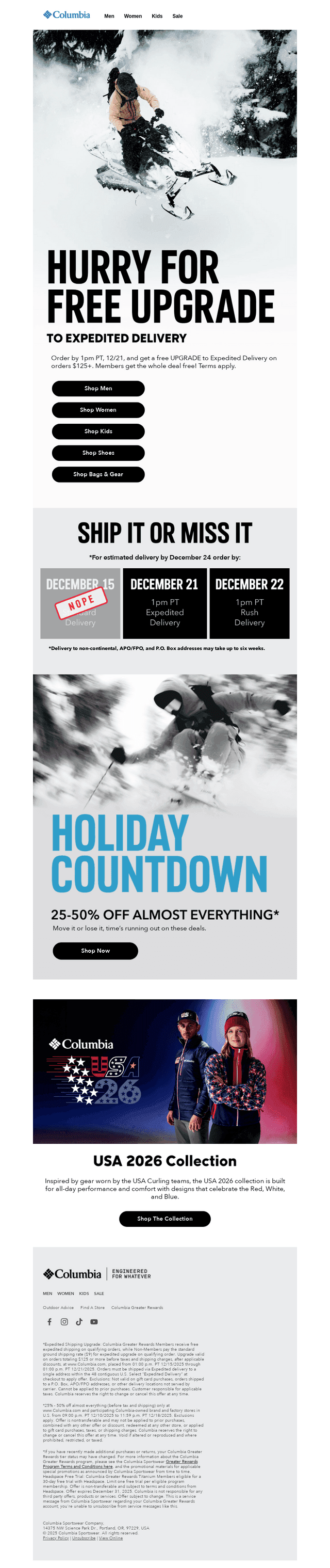 Columbia Sportswear email from Tue, Dec 16, 2025