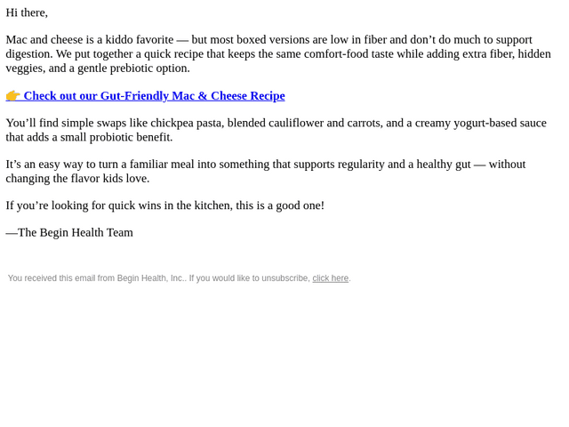 Begin Health email from Wed, Dec 17, 2025