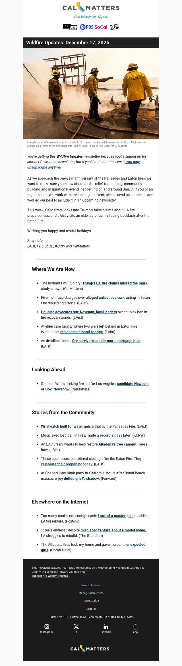 Wildfire Updates: December 17, 2025