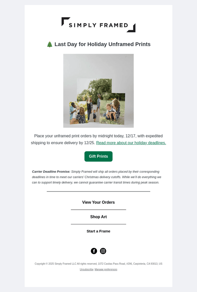 Simply Framed email from Wed, Dec 17, 2025