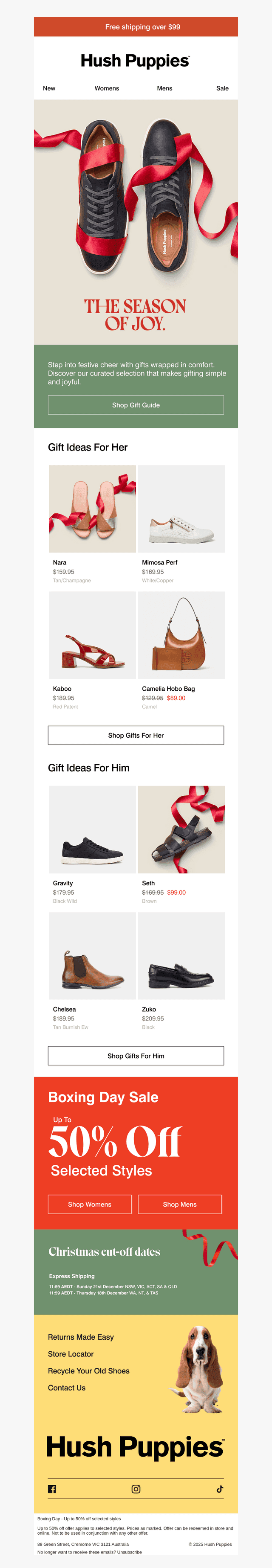 Hush Puppies AU email from Wed, Dec 17, 2025