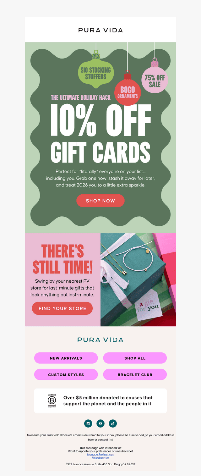 Pura Vida Bracelets email from Thu, Dec 18, 2025