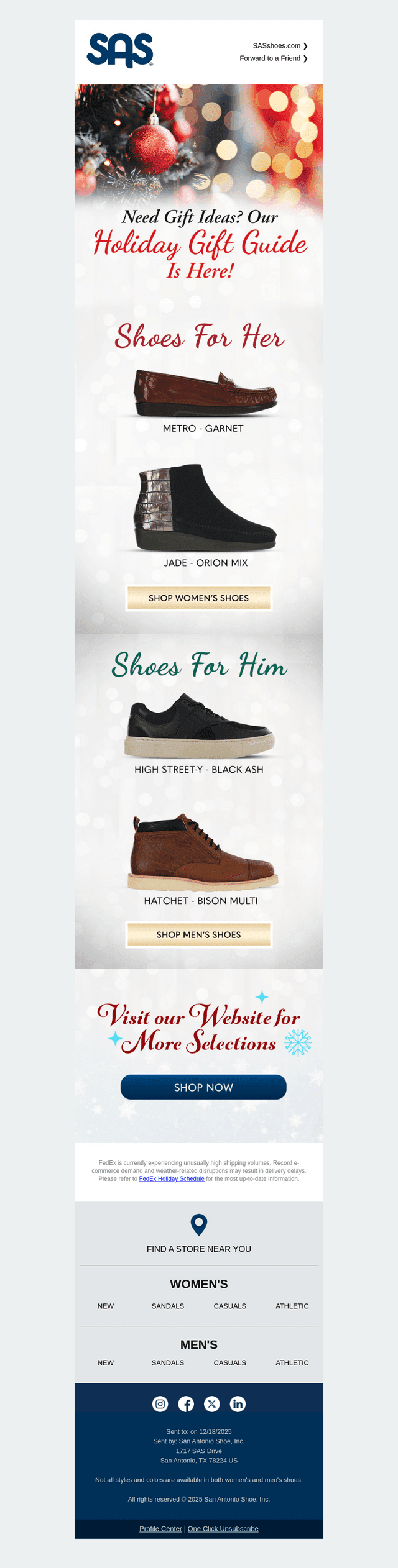 San Antonio Shoemakers email from Thu, Dec 18, 2025