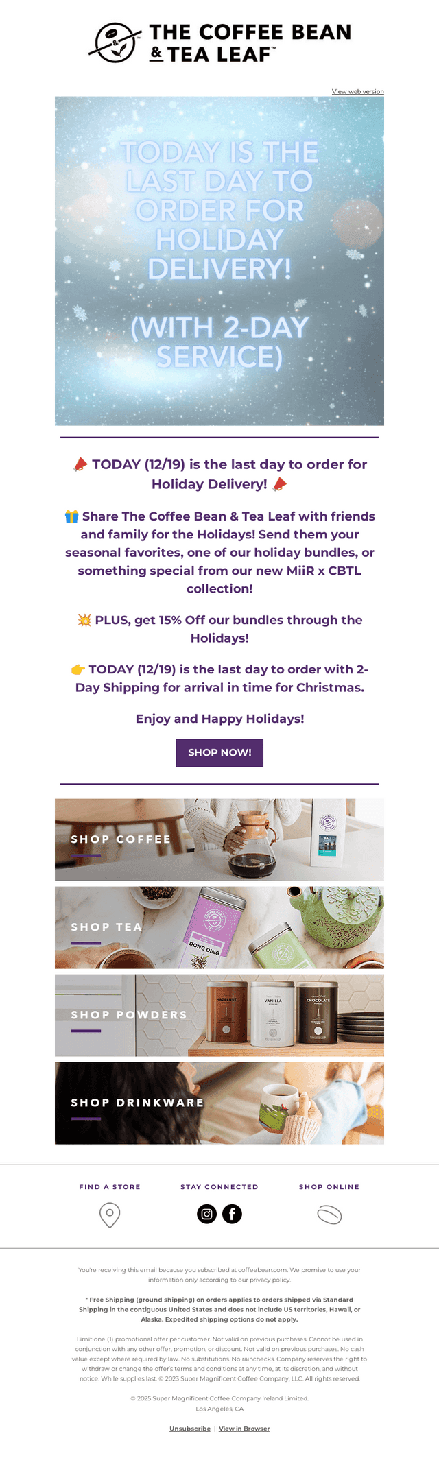 The Coffee Bean & Tea Leaf email from Fri, Dec 19, 2025