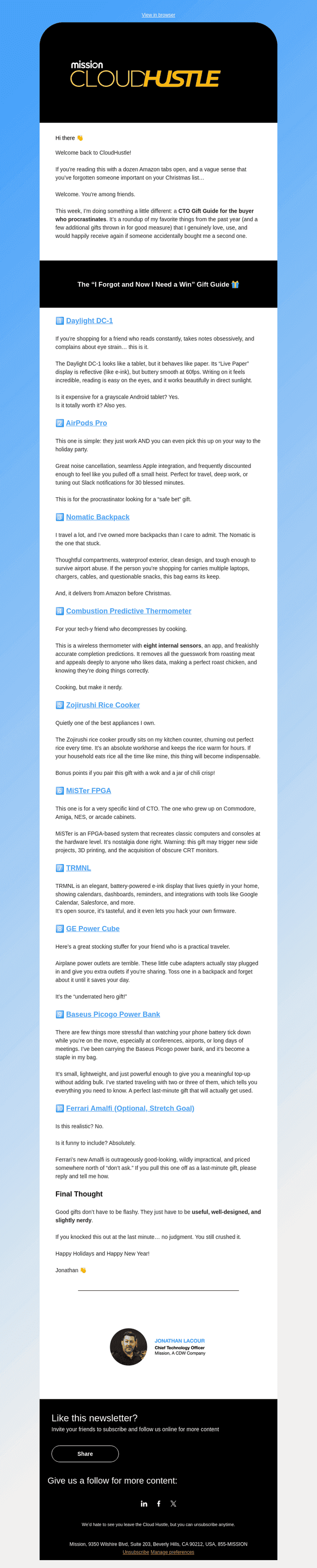 Mission Cloud Services email from Fri, Dec 19, 2025
